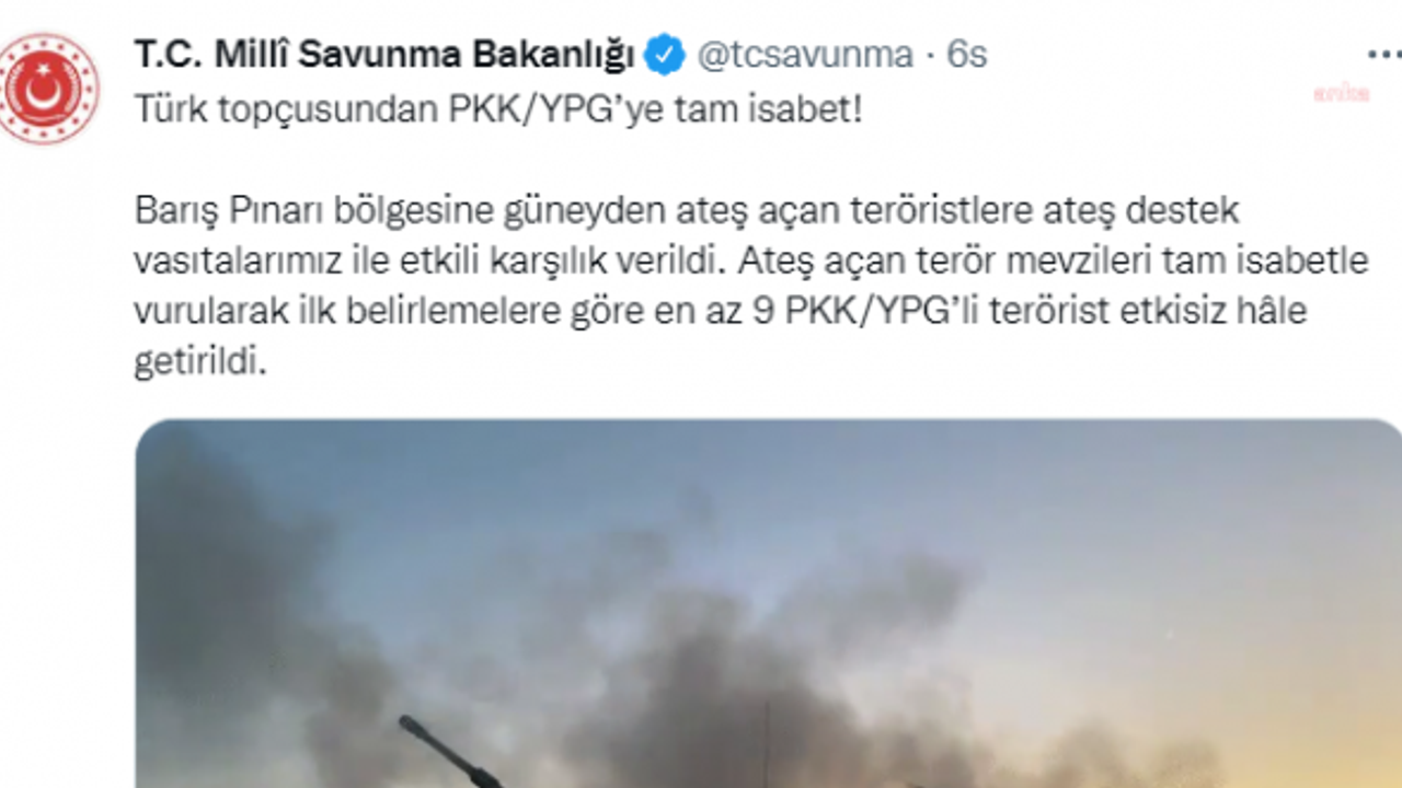 MSB: BARIŞ PINARI BÖLGESİNDE EN AZ 9 PKK/YPG’Lİ TERÖRİST ETKİSİZ HÂLE GETİRİLDİ