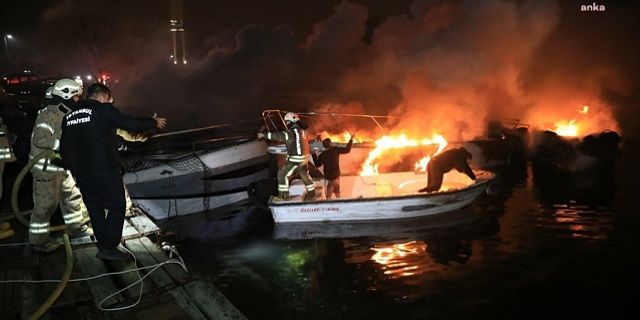 5 tekne alev alev yandı