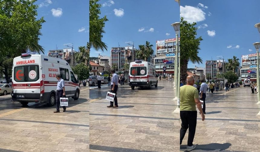 Aydın'da trafiğe takılan ambulans kent meydanından ilerledi!