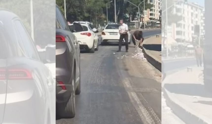 Poşette taşıdığı paralar yola savruldu!